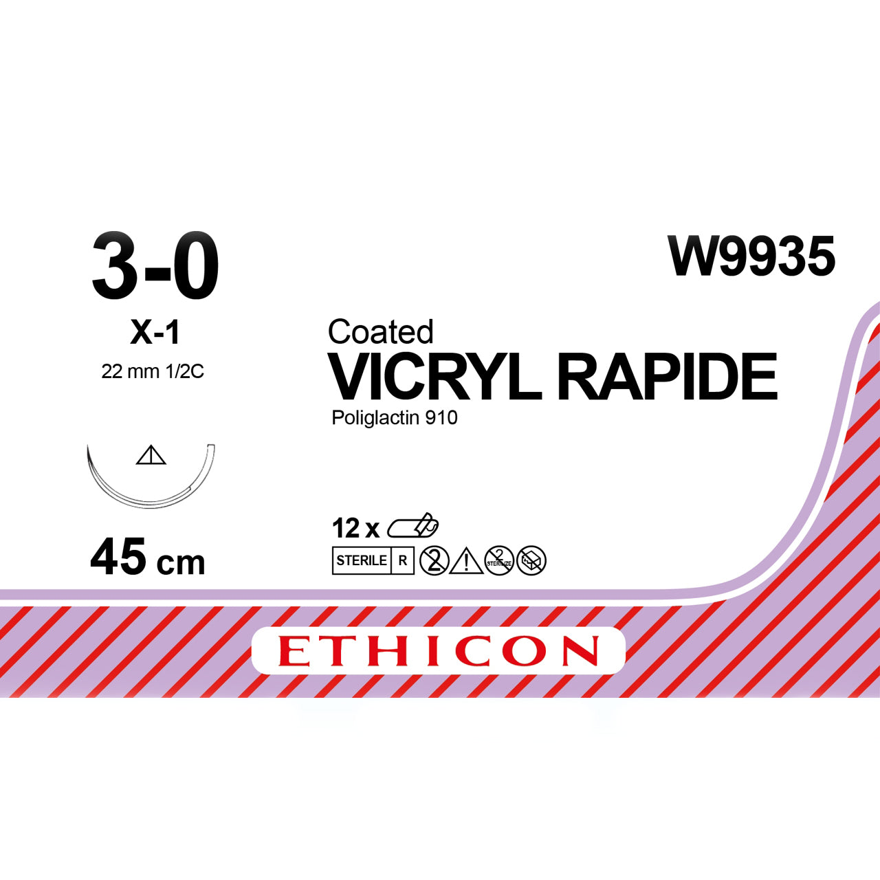 Coated Vicryl Rapide Suture 3-0 22mm 1/2 circle - Box of 12