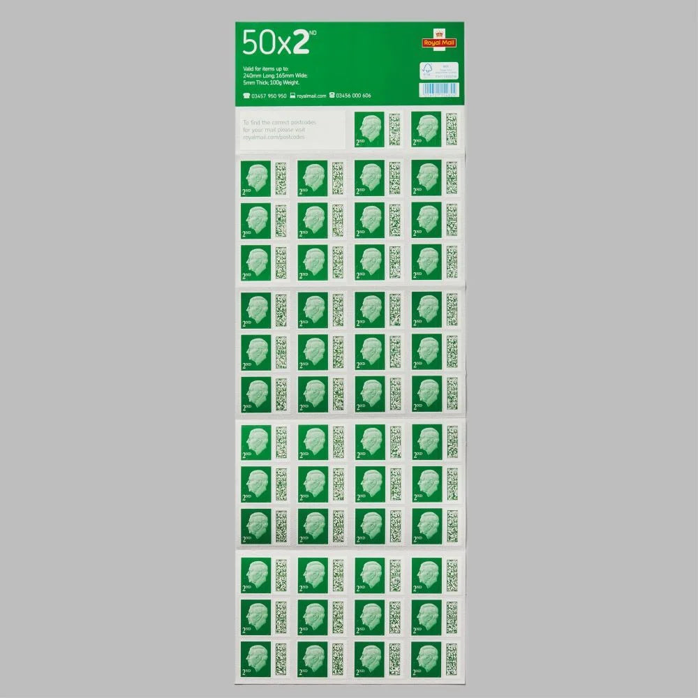 2nd Class Post Stamps - Book of 50 - Royal Mail