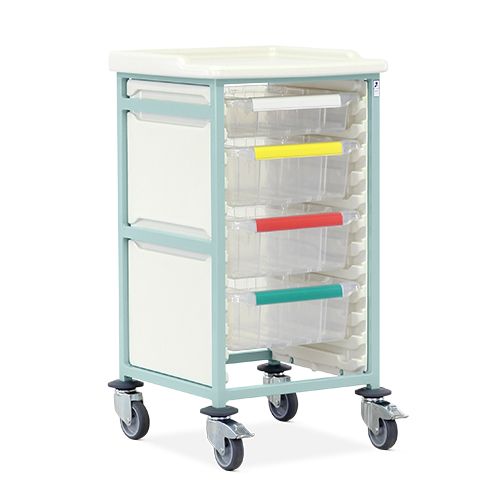 Caretray Trolley - Mild Steel, Standard Level, Single Column - 1x Shallow Trays, 3x Deep Trays -