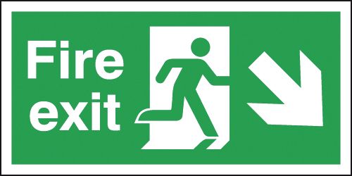 Fire Exit Sign - Man Running with Arrow Down Right - Rigid