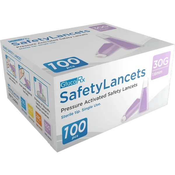 GlucoRx Safety Lancets 30G - Pack of 100 -