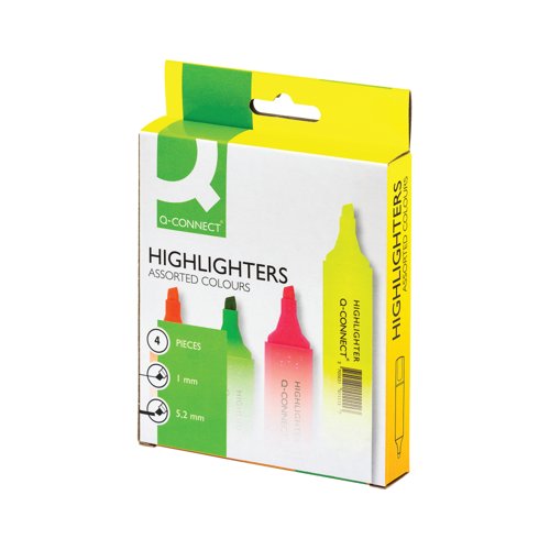 Q-Connect Assorted Highlighter Pens - Pack of 4 -