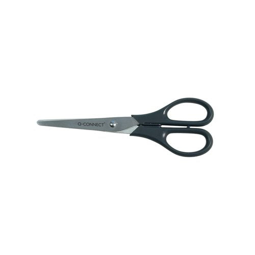 Q-Connect Ergonomic Scissors 170mm Stainless Steel Blades Black Handle -
