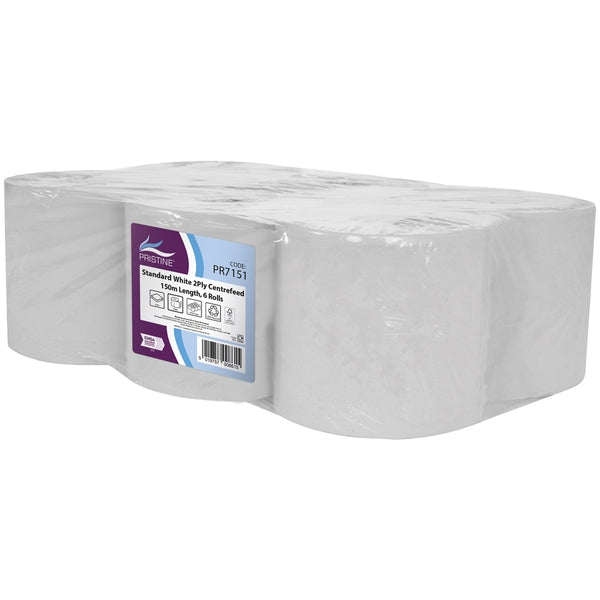 Centrefeed Rolls 2ply 150M - Case of 6 - White - Bunzl