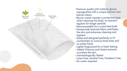 Omnitex Bed Bath Wet Wash Gloves with barrier cream, rectangular shaped 10pk - Omnitex