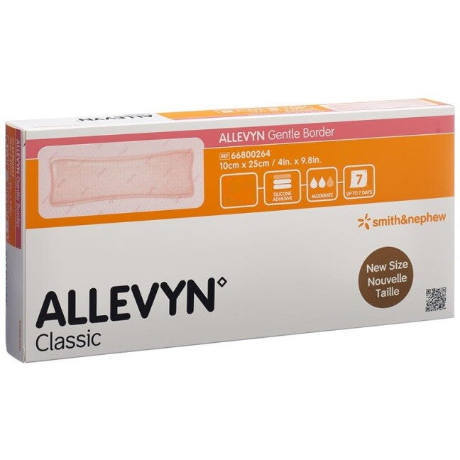 Allevyn Gentle Border foam dressings - 10cm X 25cm - Box of 10 -
