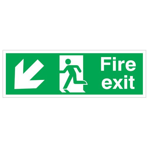 Fire Exit Sign - Man Running with Arrow Down Left - Rigid