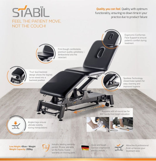 Pro 3 Section Treatment Table - Black - 360 Degree Operation -