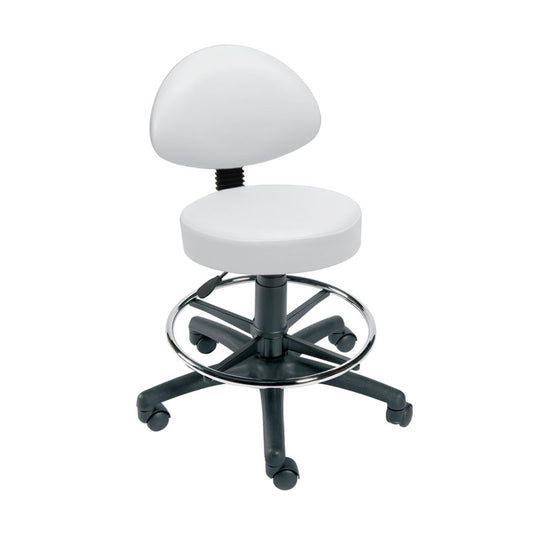 Gas-Lift Stool with Back Rest, Foot Ring & Castors, Vinyl-Anti Bacterial -