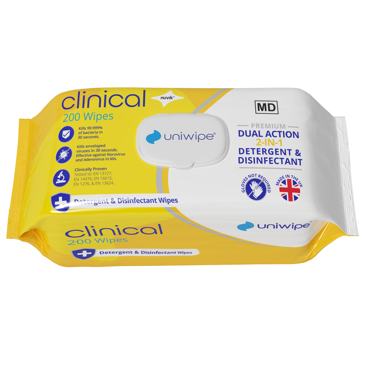 Uniwipe Clinical 2-in-1 Disinfectant & Detergent Wipe - 200 pack -