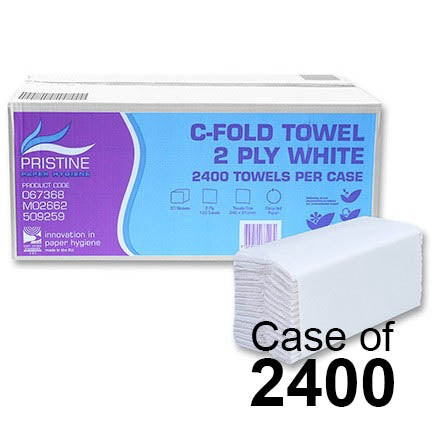 Hand Towels - C-Fold - White- 217 x 250mm- 2376 pk - Bunzl Catering Supplies