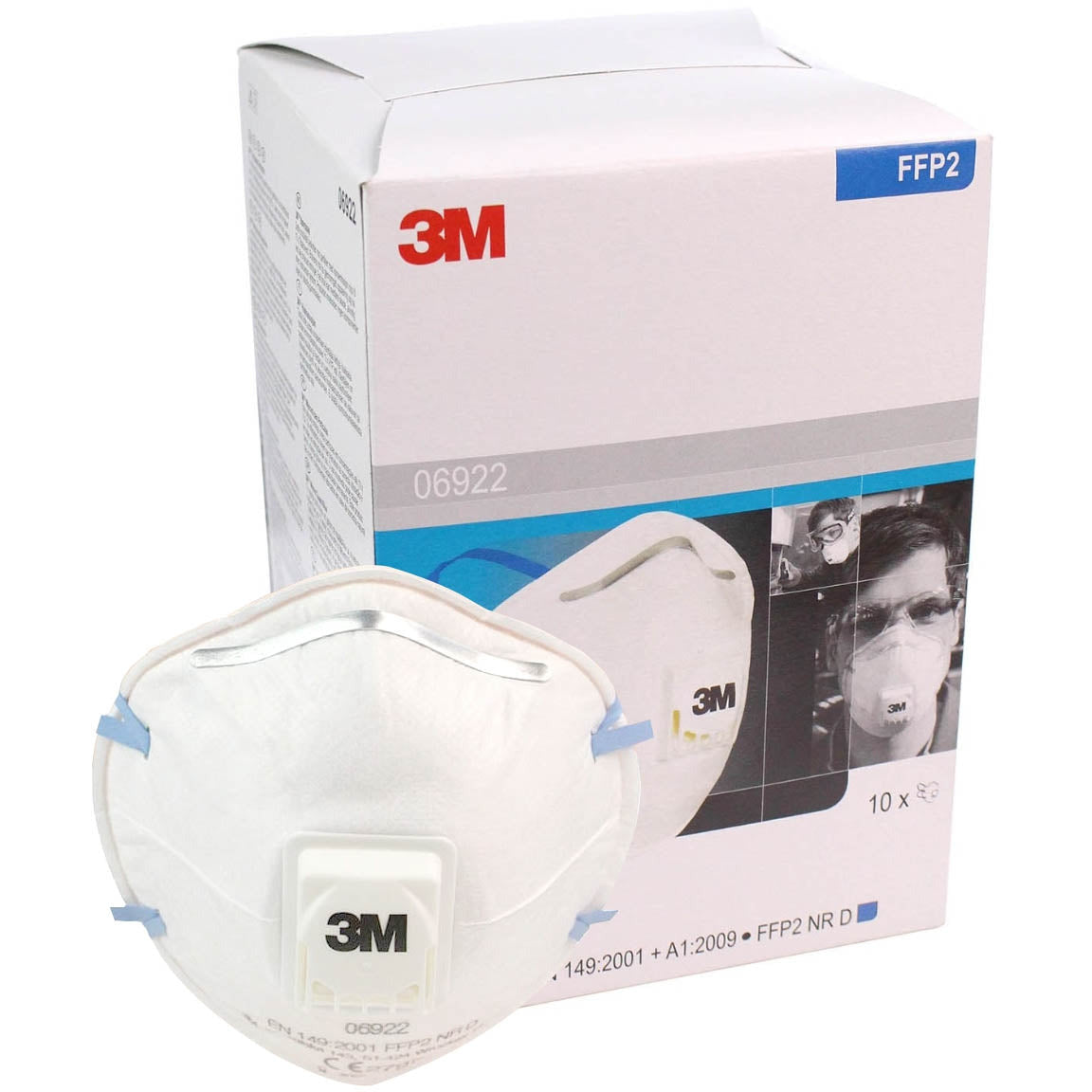 3M™ FFP2 Face Mask 06922 - Valved (Box of 10 Masks) - 3M