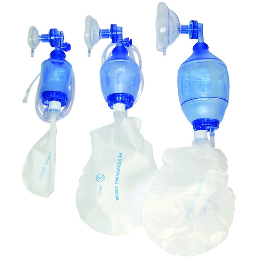 BVM Resuscitator Set, Disposable, Adult 1500ml Bag with Size 3, 4 & 5 Masks