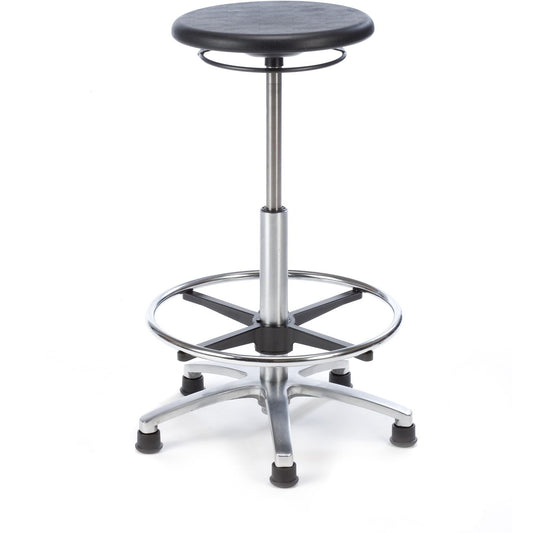 Laboratory Round Stool - High Version - Height Range 54-74cm - Foot Support Ring And Glides Fitted - Black