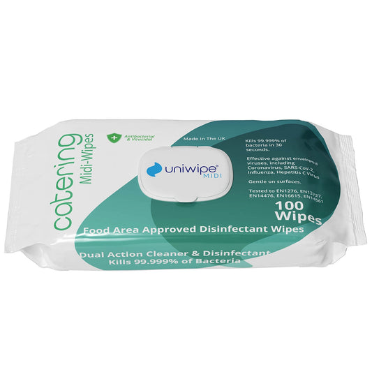 Uniwipe Catering Sanitising Midi-Wipes - Pack of 100
