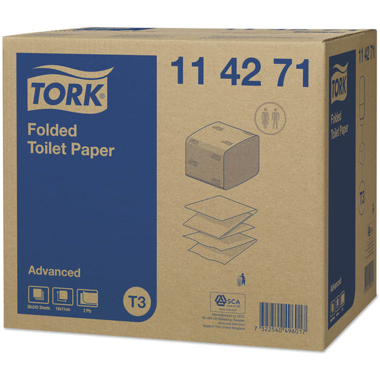 Tork Folded Toilet Paper Advanced 2Ply - 114271 - 242 Sheets x 36 Rolls - Clearance - Tork