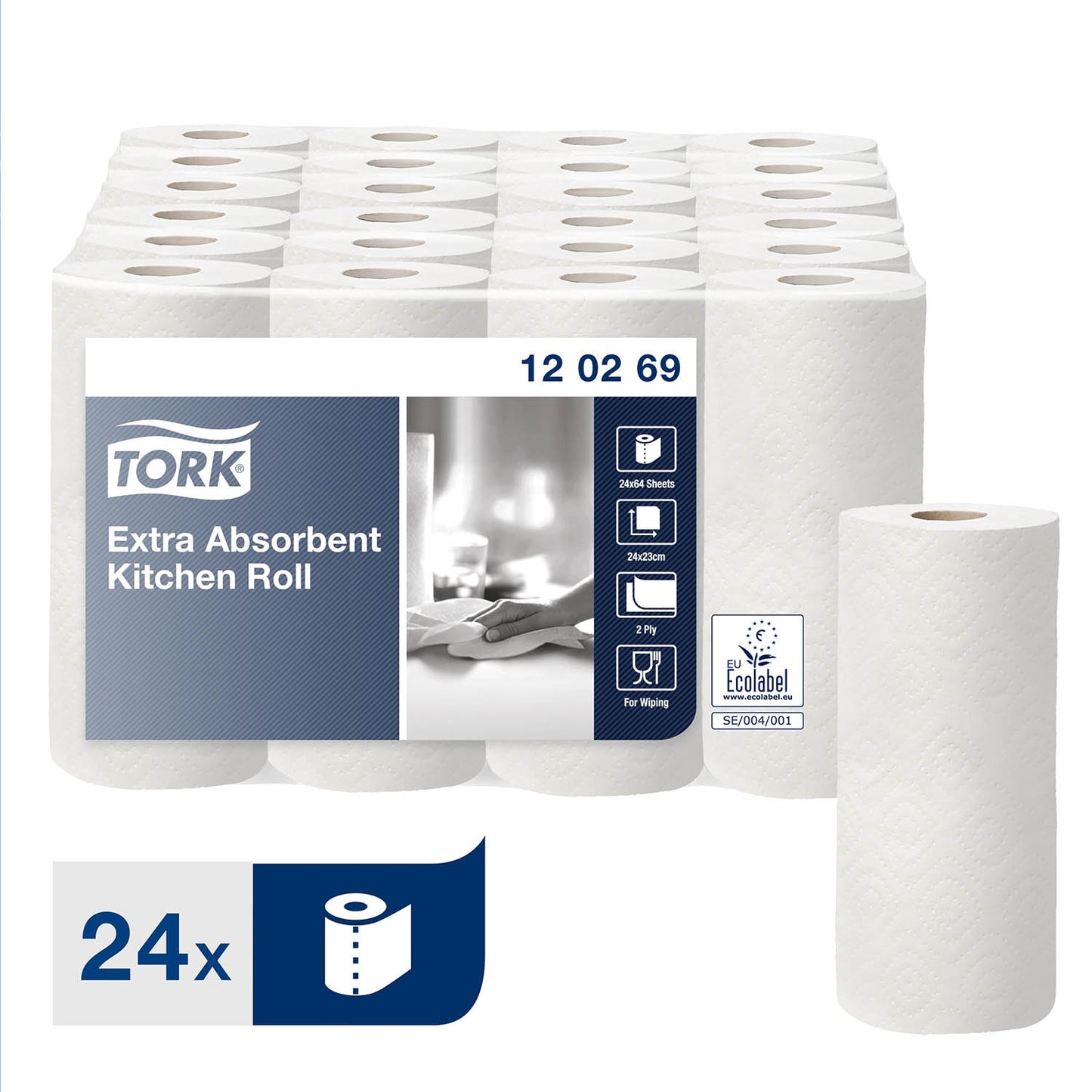 Tork Extra Absorbent Kitchen Roll 2Ply - 120269 - 23cm x 15.4m - Tork