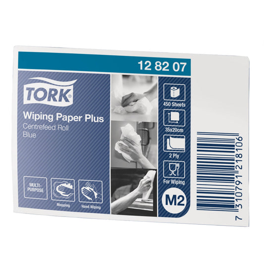 Tork Universal Centrefeed Blue Wiper Roll 2Ply - 128207 - Case of 6 Rolls - 20cm x 157.5m - Tork