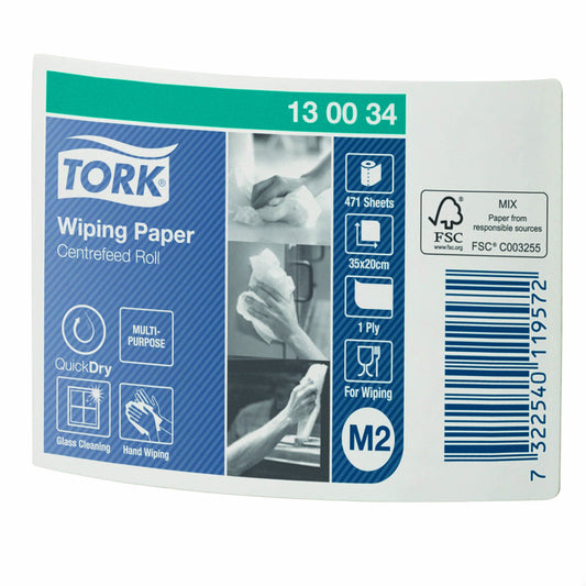 Tork Universal Centrefeed Wiping Paper 1Ply - 130034 - Case of 6 Rolls - 19cm x 165m - Tork