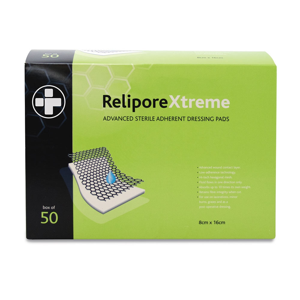 8m x 16cm Relipore Xtreme Adhesive Dressing Pads Sterile - Box of 50 - Reliance