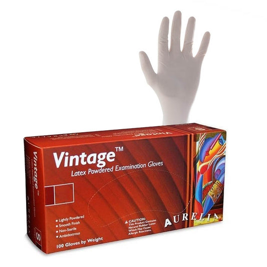 Aurelia® Vintage® Lightly Powdered Latex Examination Gloves - Extra Small XS - Box of 100