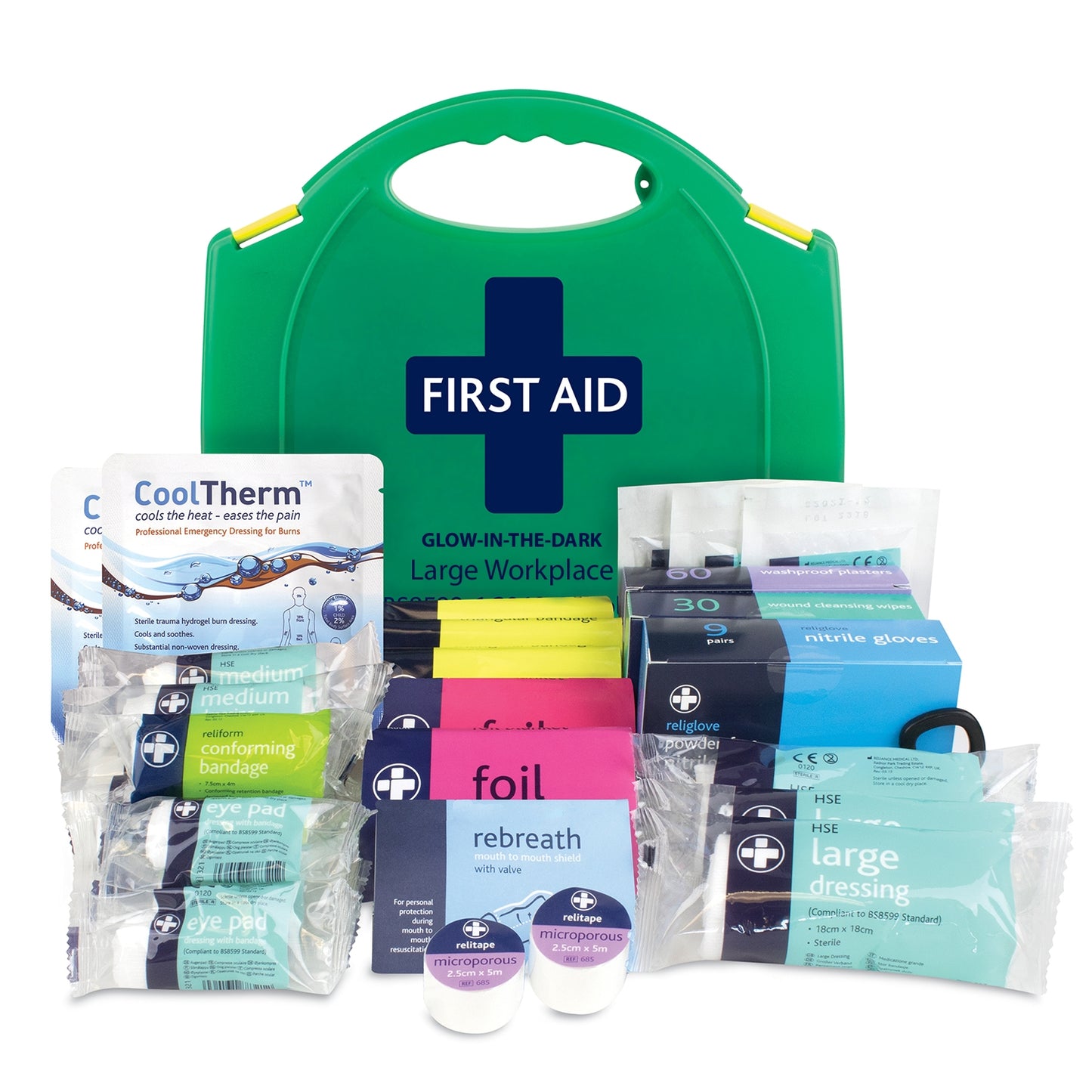 BS8599-1 Large Workplace First Aid Kit in Glow In The Dark Aura Box - 3402