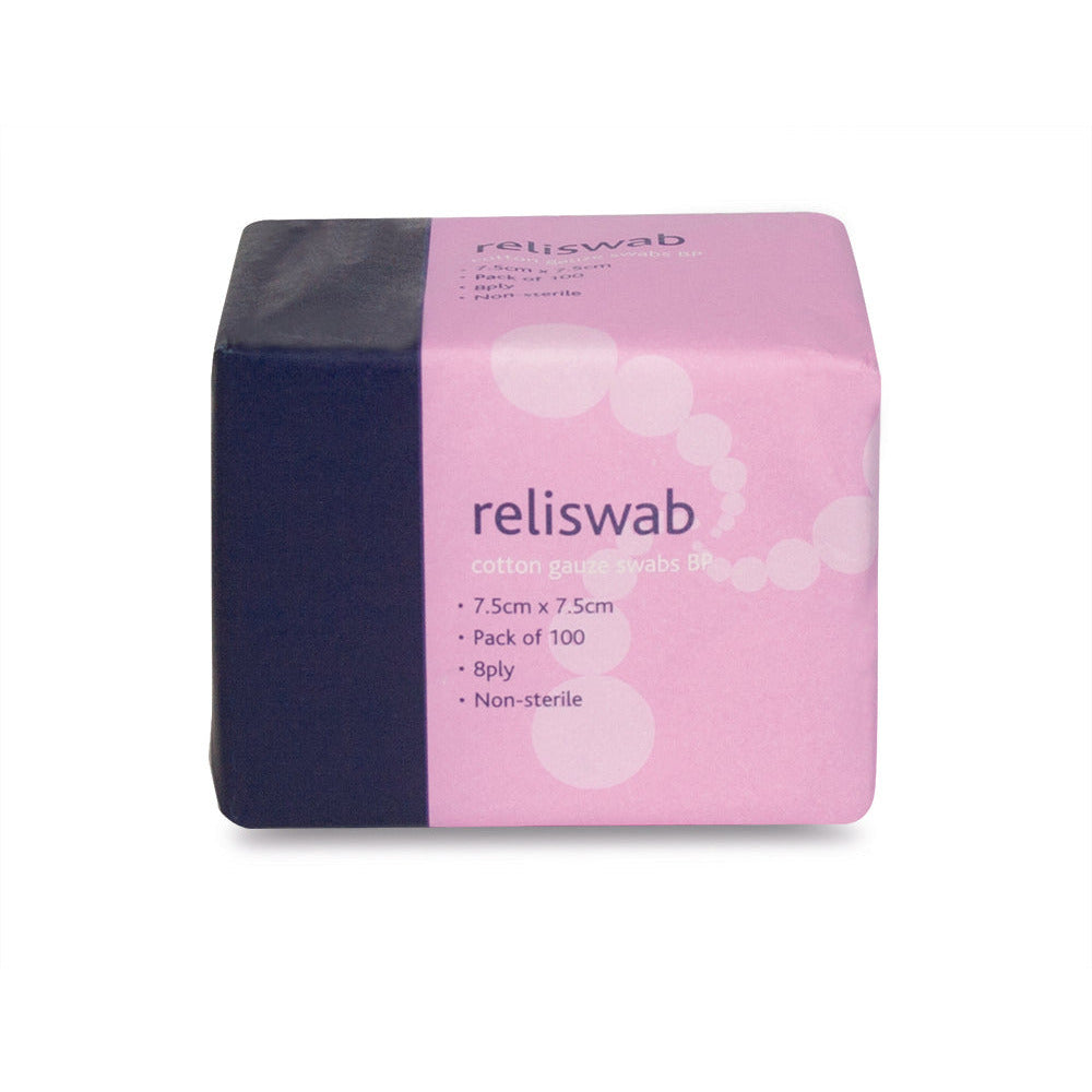 Reliswab - BP Non-Sterile 8ply 7.5cm - x 7.5cm Pack of 100 - Reliance