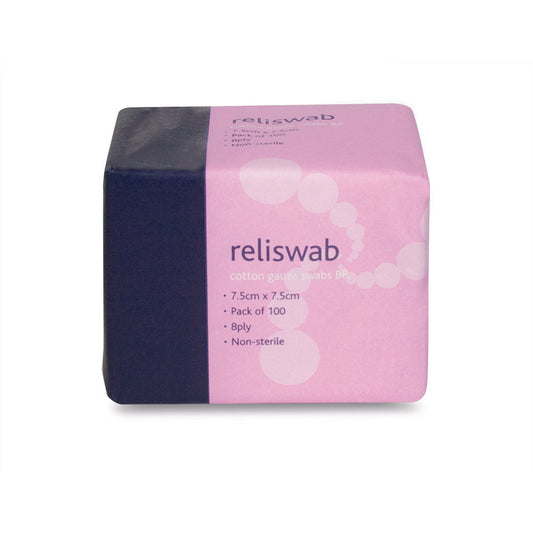 Reliswab - BP Non-Sterile 8ply 7.5cm - x 7.5cm Pack of 100 - Reliance