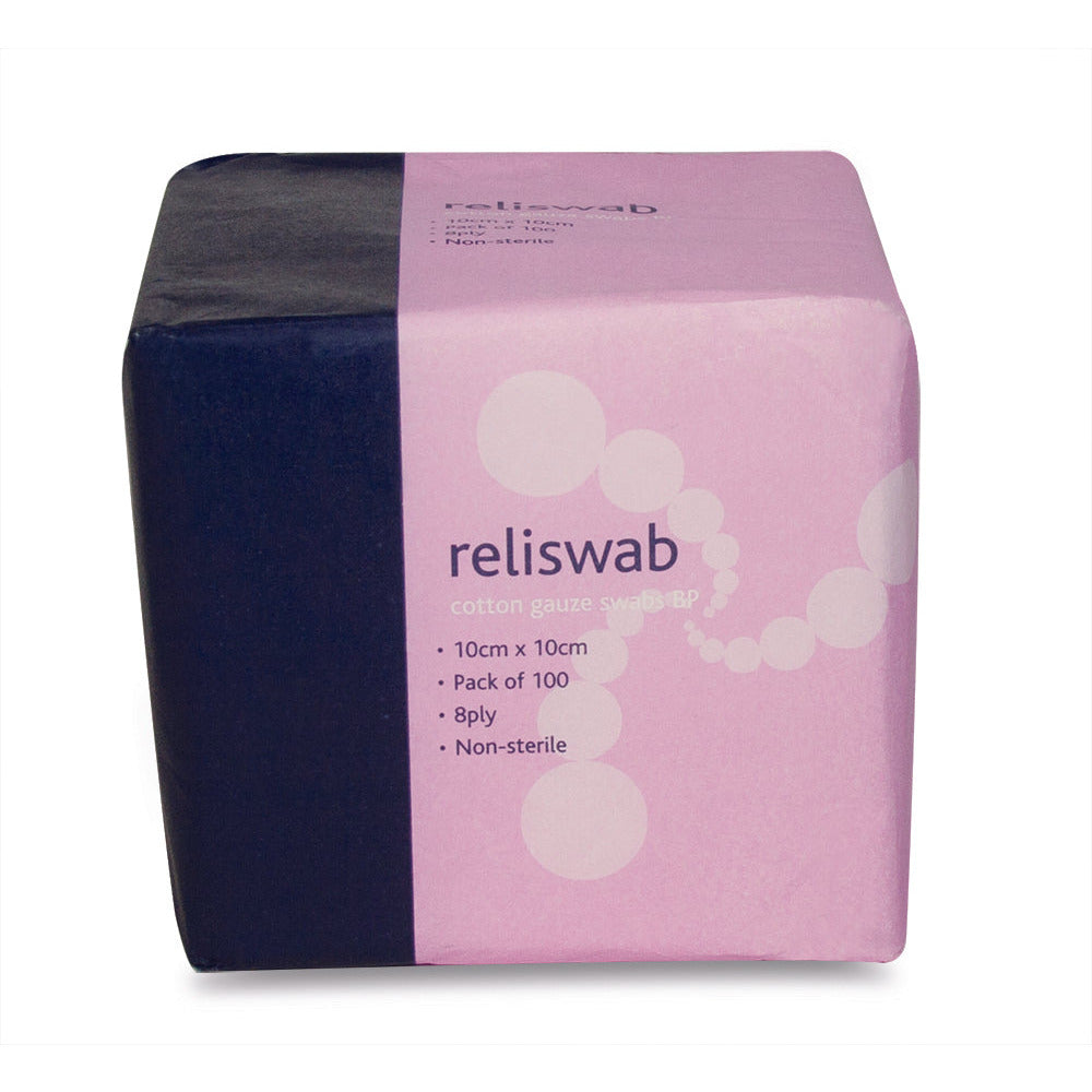 Reliswab - BP Non-Sterile 8ply 10cm - x 10cm Pack of 100 - Reliance
