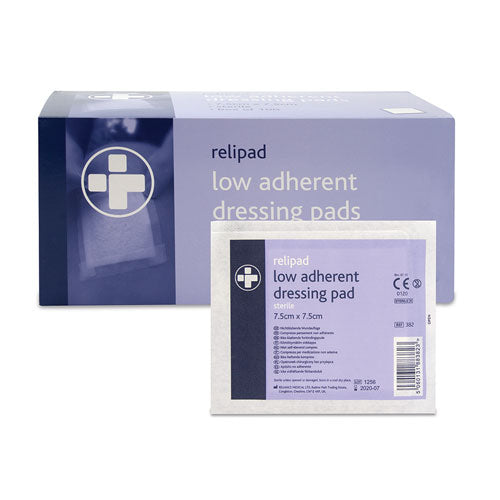 Relipad Low-Adherent Dressing Pads 7.5 x 7.5cm - Pack of 100 - Reliance