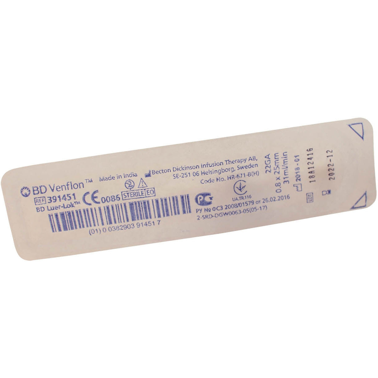 BD Venflon Peripheral IV Catheter Ported 22g, 25mm Winged - Single - Becton Dickinson
