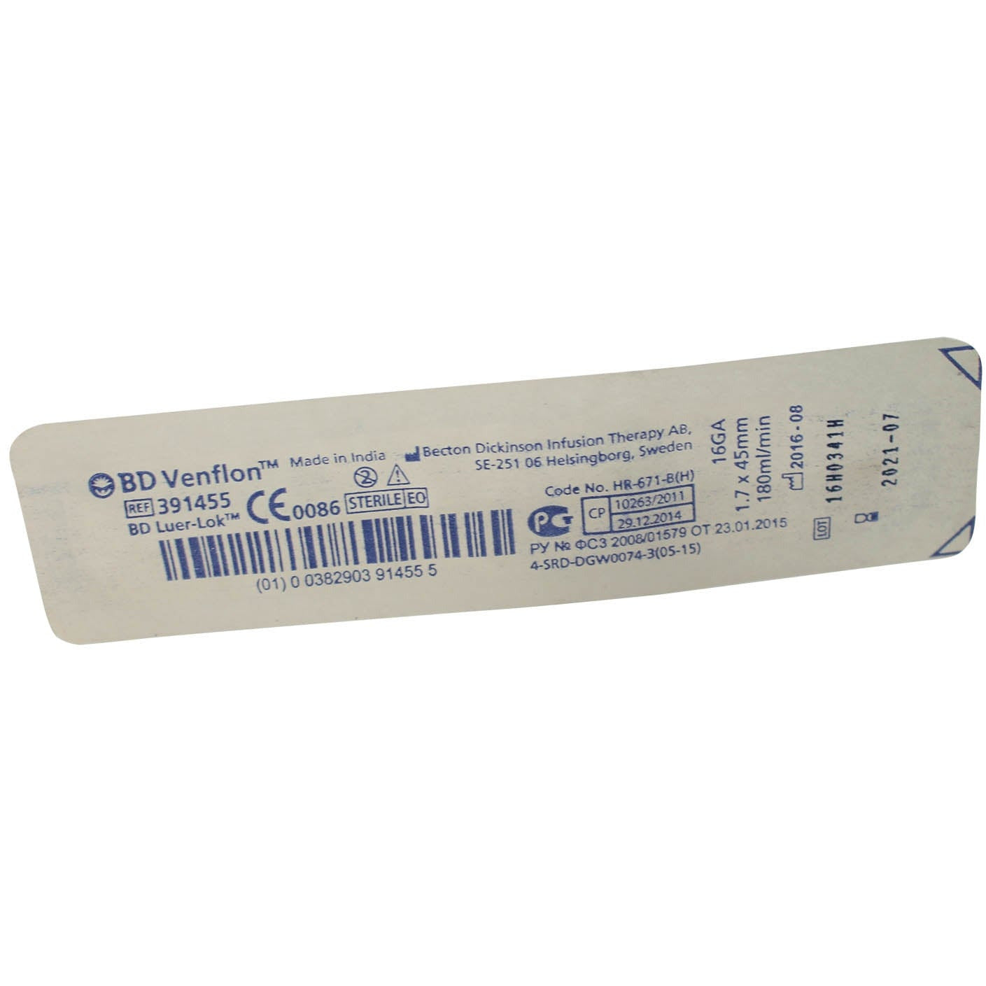 BD Venflon Peripheral IV Catheter Ported 16g, 45mm Winged - Single - Becton Dickinson