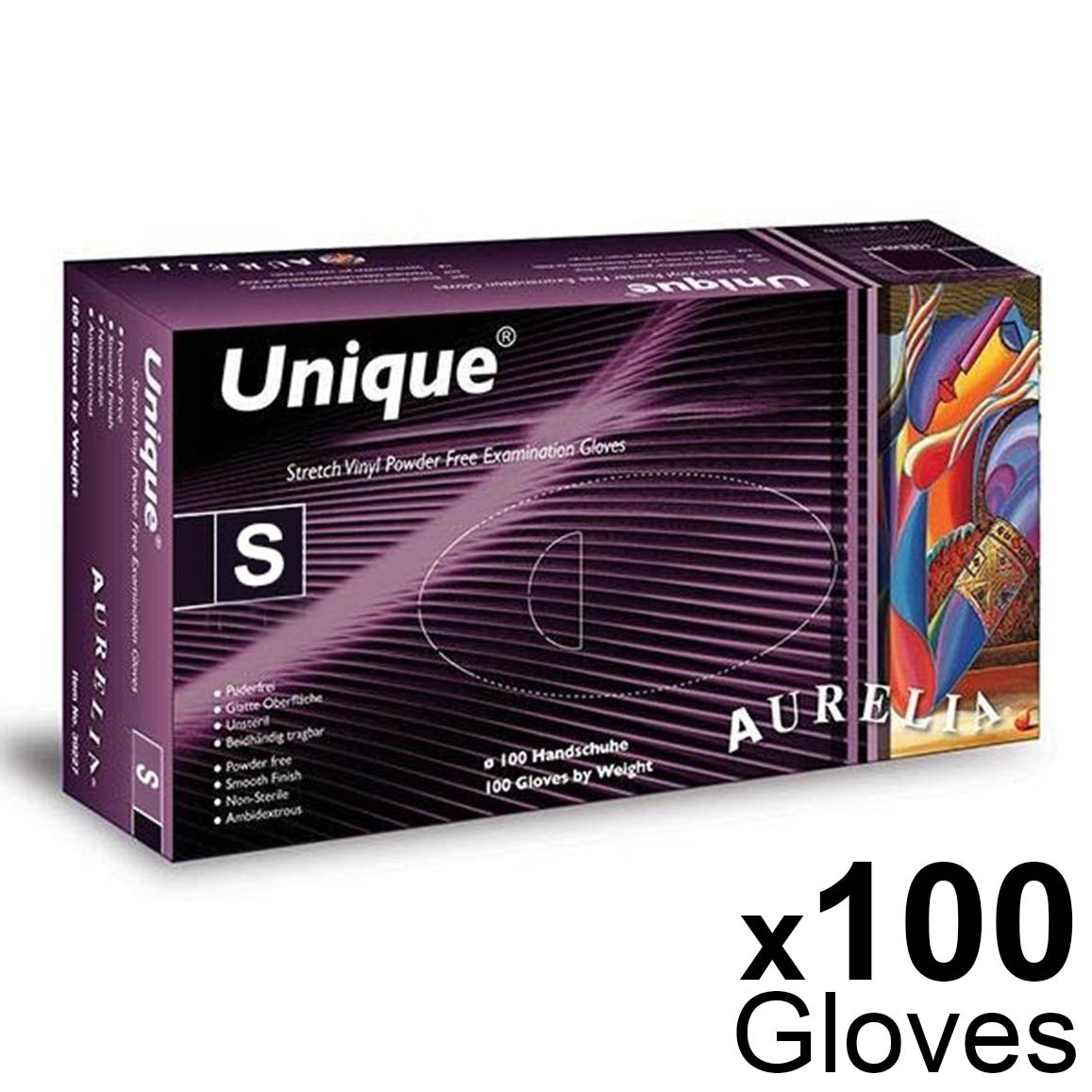 Aurelia Unique 100 Stretch-Free Clear Vinyl Examination Gloves - Powder-Free - Small (100)