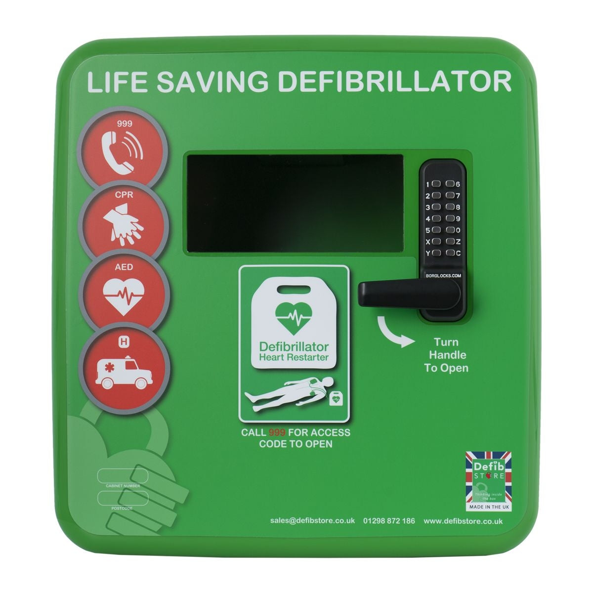Defibstore 4000 - Defib Cabinet w/ Heater & Light - Keypad Lock - Green - Defib Store
