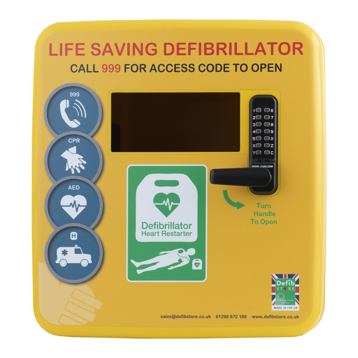 Defibstore 4000 - Defib Cabinet w/ Heater & Light - Keypad Lock - Yellow - Defib Store