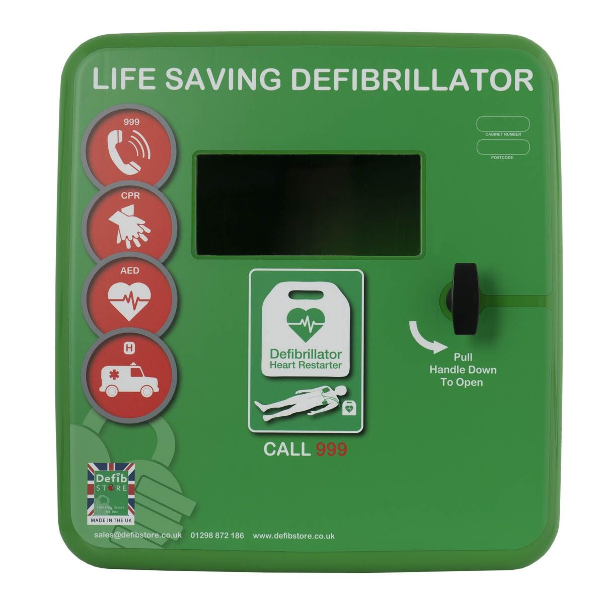Defibstore 4000 - Defib Cabinet w/ Heater & Light - Unlocked - Green - Defib Store