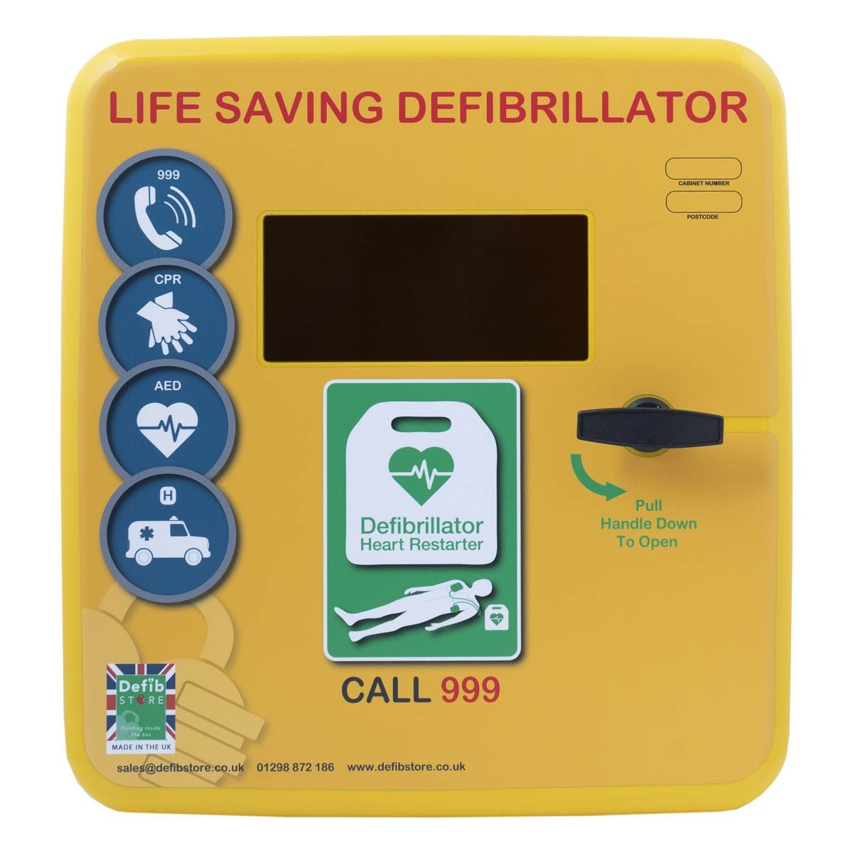 Defibstore 4000 - Defib Cabinet w/ Heater & Light - Unlocked - Yellow - Defib Store