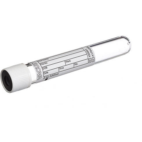 VACUETTE® TUBE 9 ml - No Additive, White Cap, Black Ring, Non-ridged - 16 x 100mm - Pack Of 50 - GBO