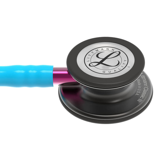 Littmann Classic III Monitoring Stethoscope: Smoke & Turquoise - Pink Stem 5872 - Littmann Stethoscopes