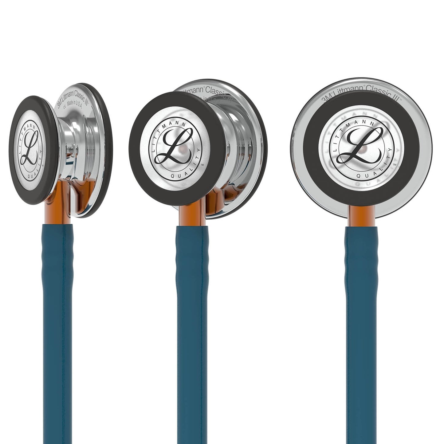 Littmann Classic III Monitoring Stethoscope: Mirror & Caribbean Blue - Orange Stem 5874 - Littmann Stethoscopes