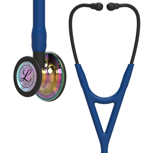 Littmann Cardiology IV Diagnostic Stethoscope: High Polish Rainbow & Navy Blue - Black Stem 6242 - Littmann Stethoscopes