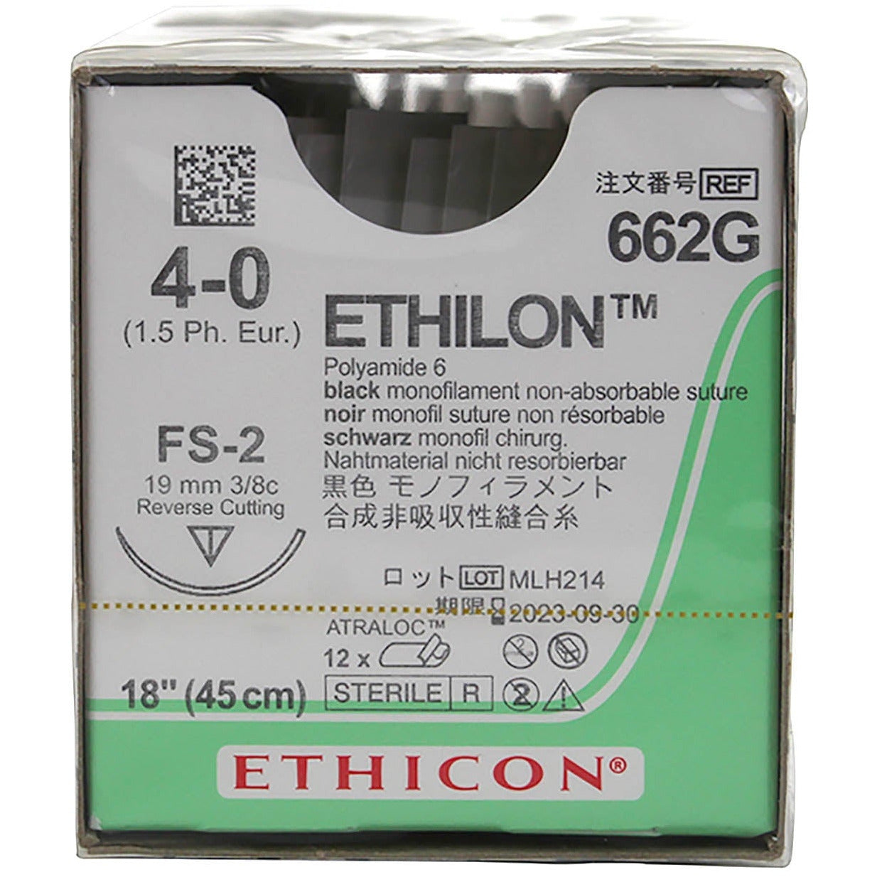 Ethilon Nylon Suture - Black - 45CM 19MM - 4.0USP FS-2 - x12