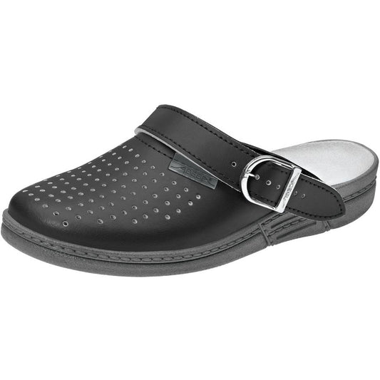 Abeba "Original" Perforated Clog Shoes - Smooth Black Leather -