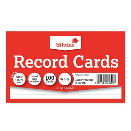 Silvine White 127 X 76mm Record Cards - Pack of 100 - Lyreco