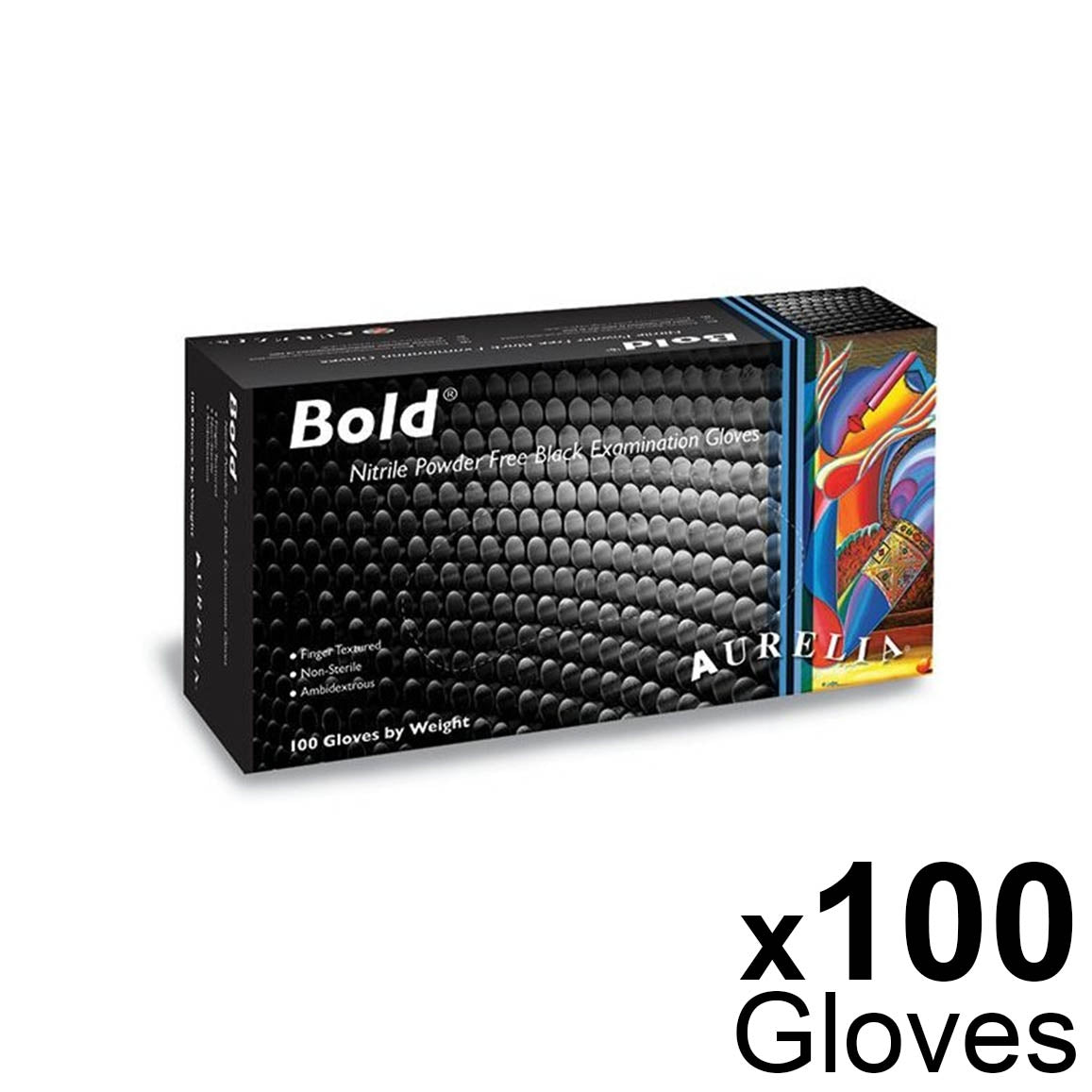 Aurelia Bold - Nitrile Powder Free Non-sterile Examination Gloves - Black, Box Of 100 - Medium - Aurelia Gloves
