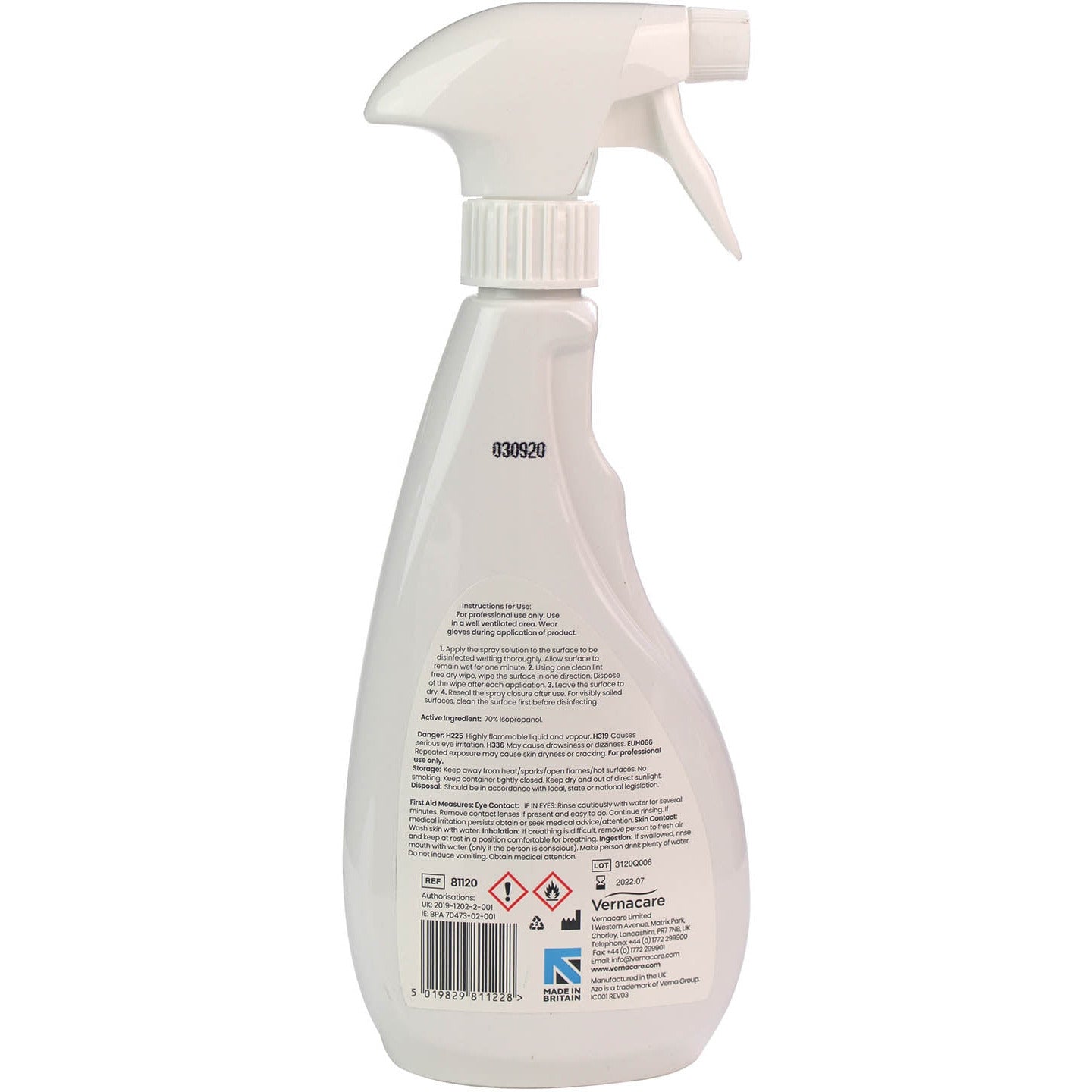 Azo™ Spray 70% IPA 500ml Spray - Vernacare