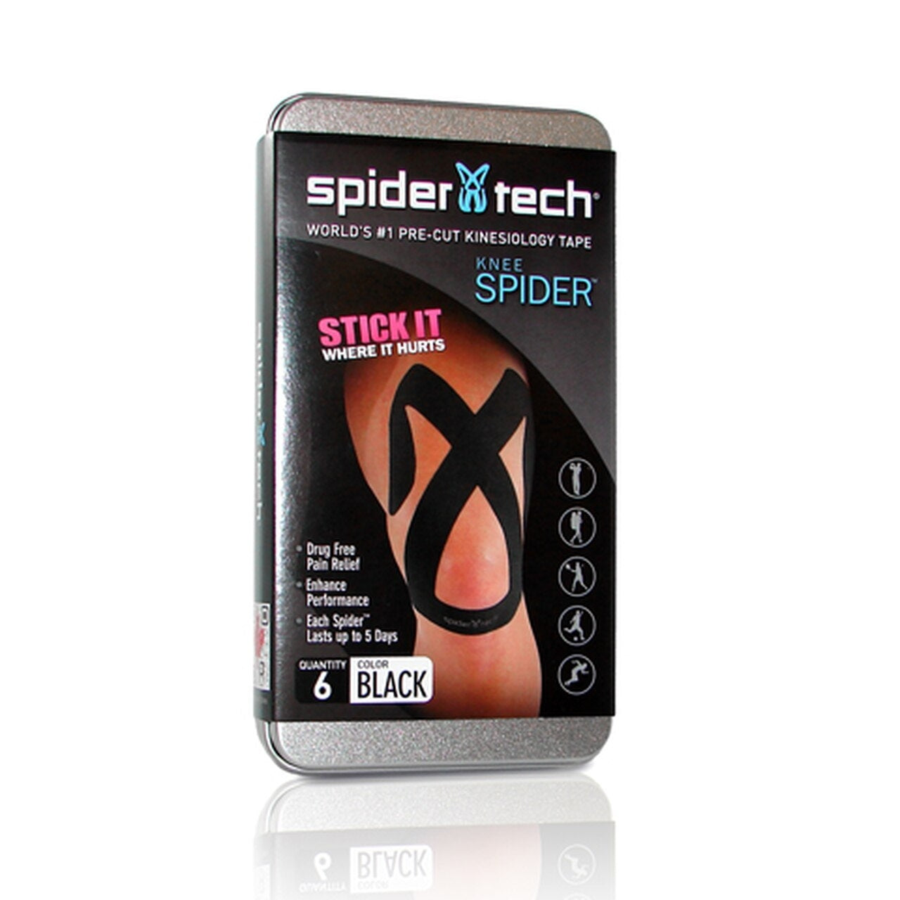 Spidertech Precut Kinesio Tape Upper Knee 6 Pack Black - Spidertech