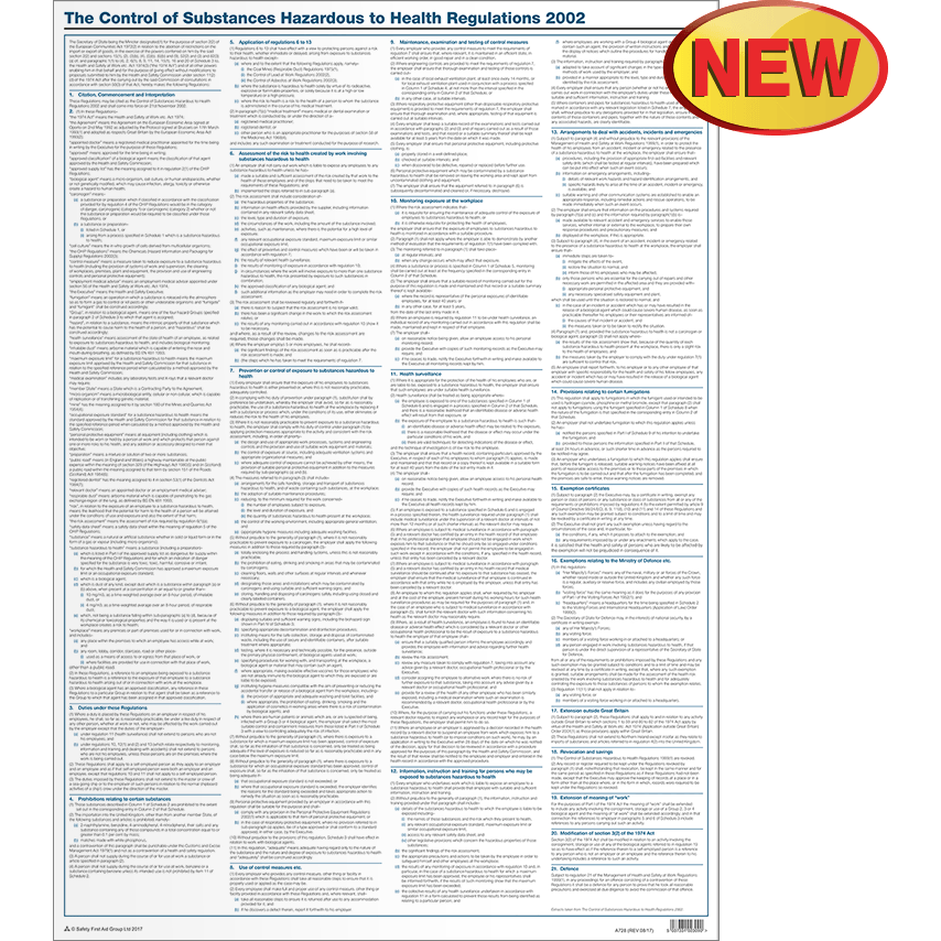 Control of Substances Hazardous to Health Regulation Poster, A1 - Safety First Aid