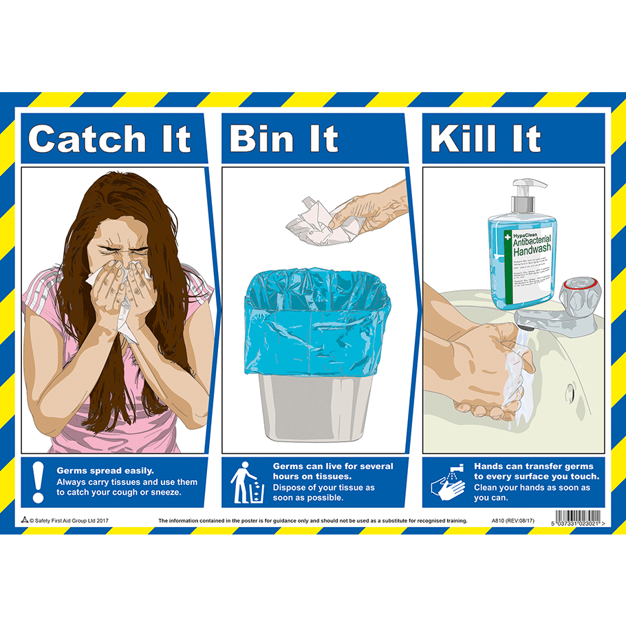 Catch It, Bin It Kill It A3 Poster, Laminated - Safety First Aid