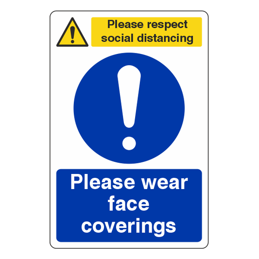 Respect Social Distancing Sign - Please Wear Face Coverings